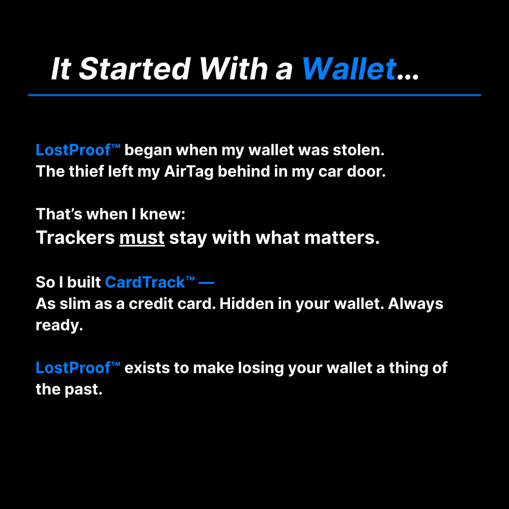LostProof product description on a black background